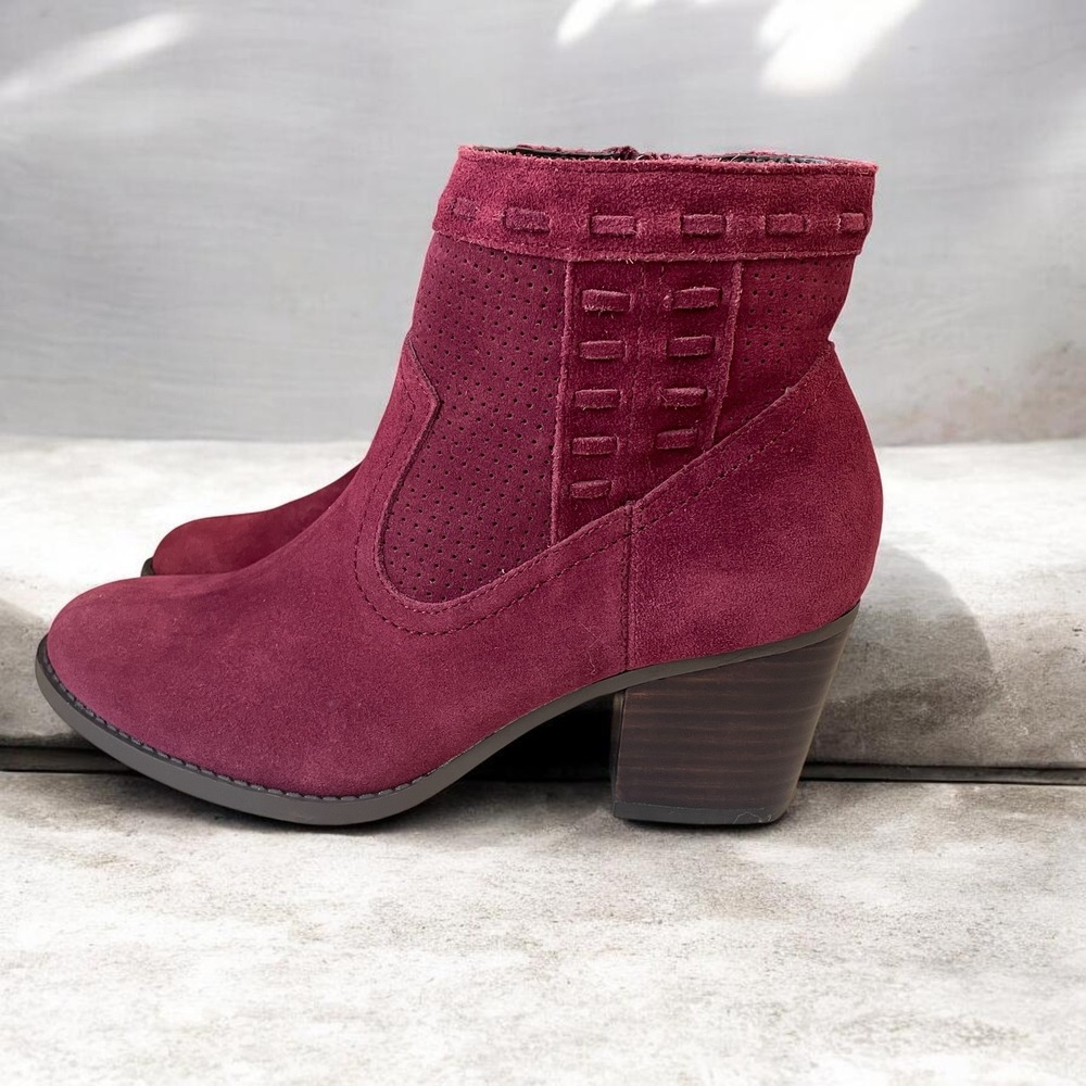 Market And Spruce Suede Ankle Boots Burgundy Block Heel Western Cottagecore 7.5